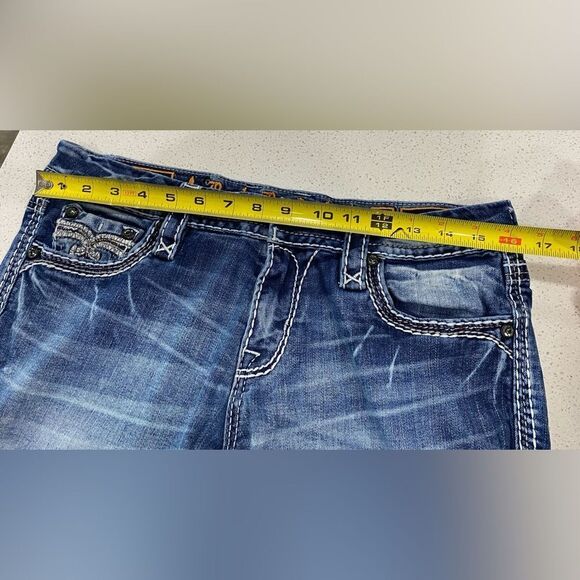 Rock Revival Linne Easy Crop Jeans 29x24 Distressed Stretch Denim EUC - Picture 6 of 14